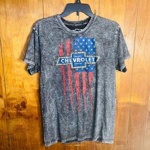 Mens Chevrolet American Flag Gray Tee Shirt Medium